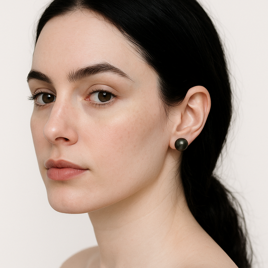 Noir - 11mm Tahitian Pearl Stud Earrings in 14K White Gold
