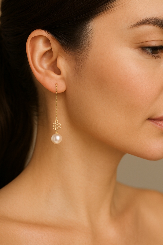 Bloom - 18K Gold Chain Earrings with Akoya Pearl