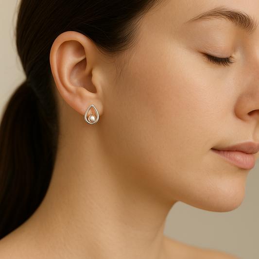 Raindrop - Sterling Silver Teardrop Earrings with Akoya Pearl