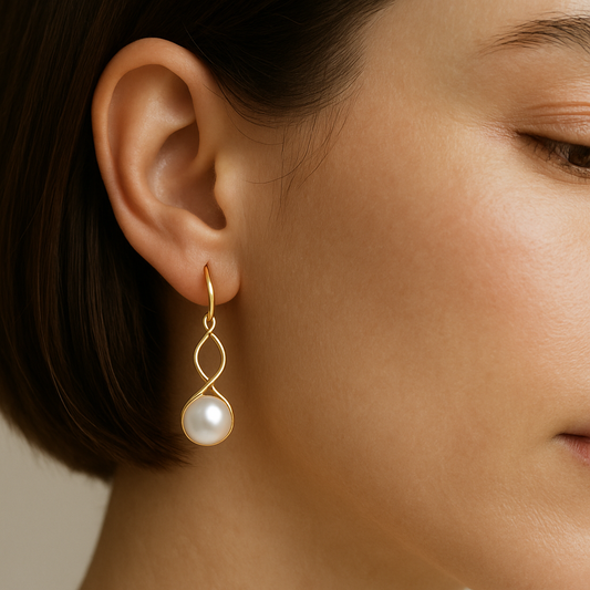 Tendril - Double-Strand Twist Earrings with Akoya Pearl