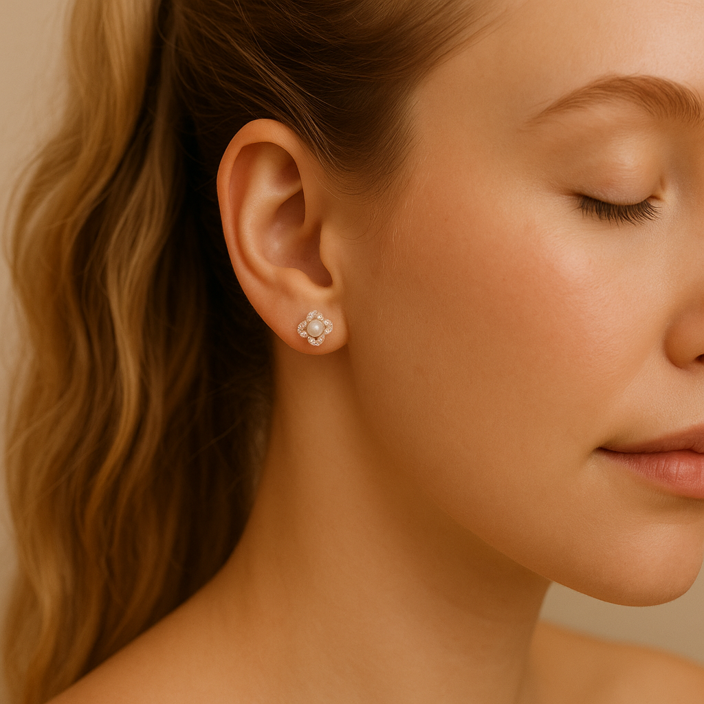 Flora - Silver Clover Earrings with Akoya Pearl & Zirconia