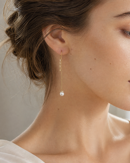 Golden Horizon - Akoya Pearl and Bar Earring