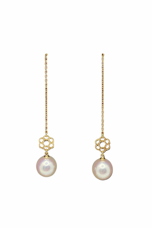 Bloom - 18K Gold Chain Earrings with Akoya Pearl