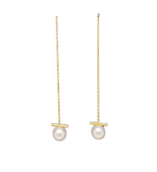 Golden Horizon - Akoya Pearl and Bar Earring