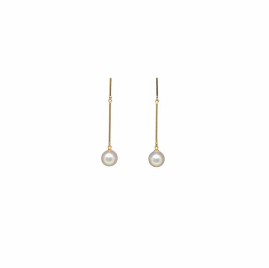 Vega - Vertical Bar Earrings with Akoya Pearl
