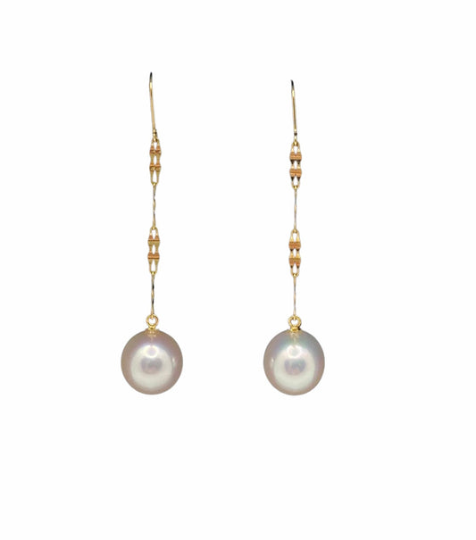 Oceana - Rotating 18K Gold Chain Earrings with Akoya Pearl