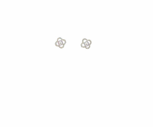 Flora - Silver Clover Earrings with Akoya Pearl & Zirconia