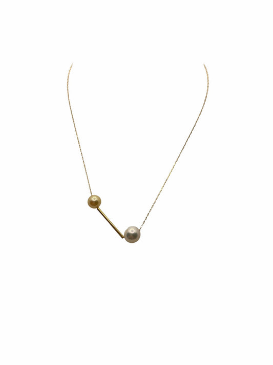 Akoya Duet - Pendant in 18K Gold (White & Gold Akoya Pearls)