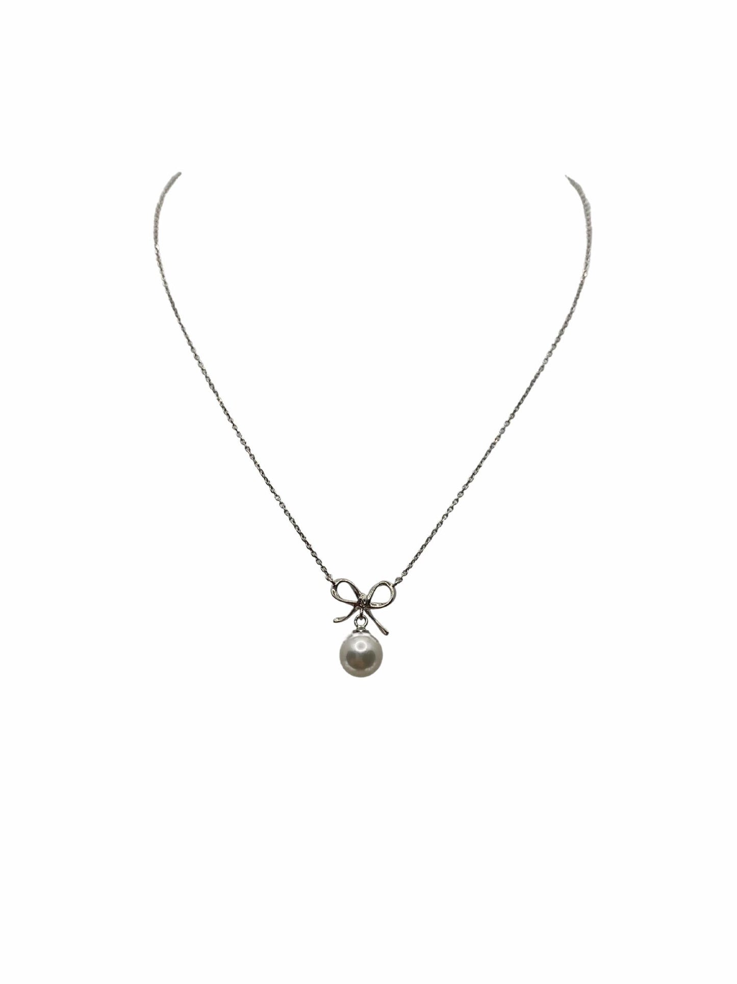 Silver Bow Drop – Akoya Pearl Pendant