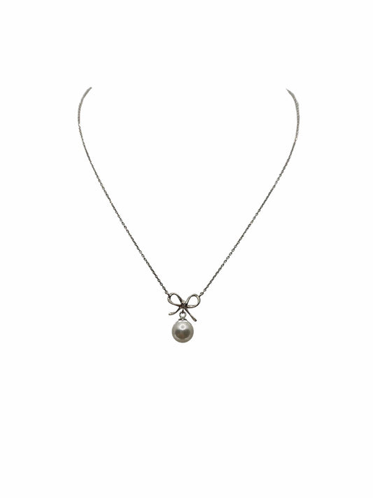 Silver Bow Drop – Akoya Pearl Pendant