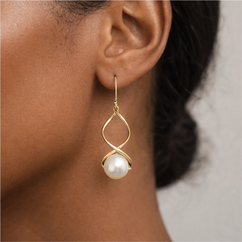 Tendril - Double-Strand Twist Earrings with Akoya Pearl