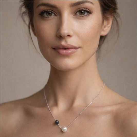 Akoya Duet - Pendant in Sterling Silver (White & Black Pearls)
