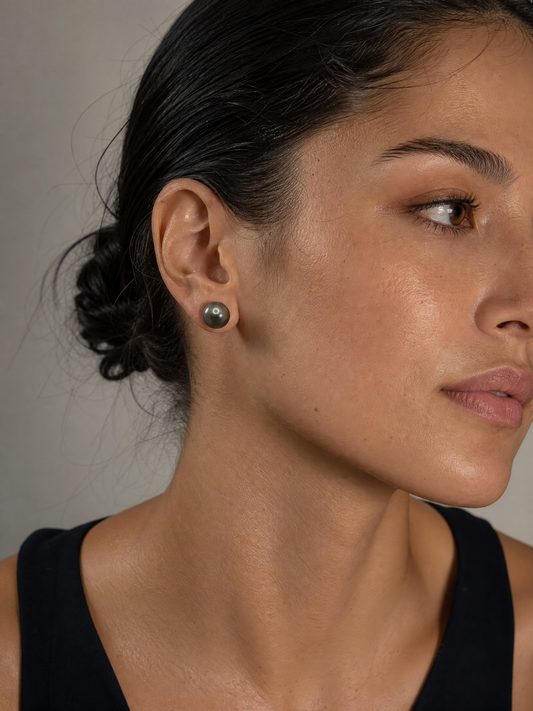 Noir - 11mm Tahitian Pearl Stud Earrings in 14K White Gold