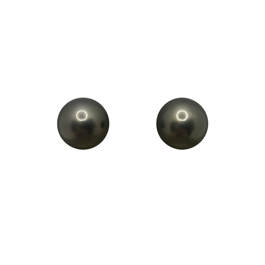 Noir - 11mm Tahitian Pearl Stud Earrings in 14K White Gold