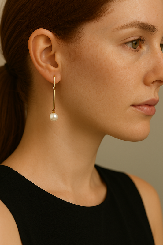 Vega - Vertical Bar Earrings with Akoya Pearl
