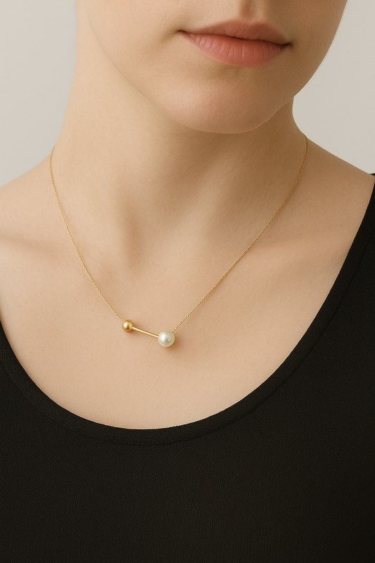 Akoya Duet - Pendant in 18K Gold (White & Gold Akoya Pearls)