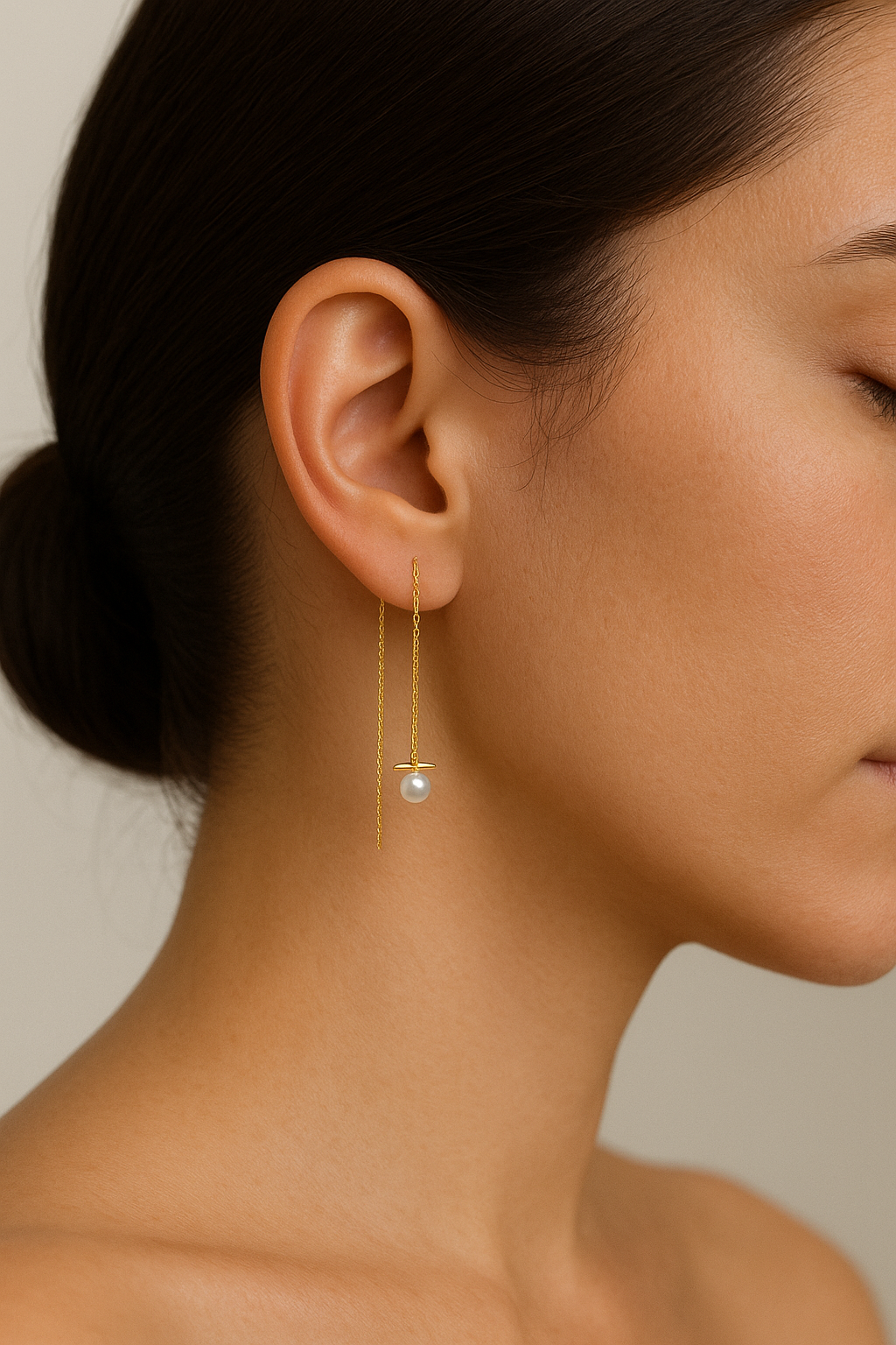Golden Horizon - Akoya Pearl and Bar Earring