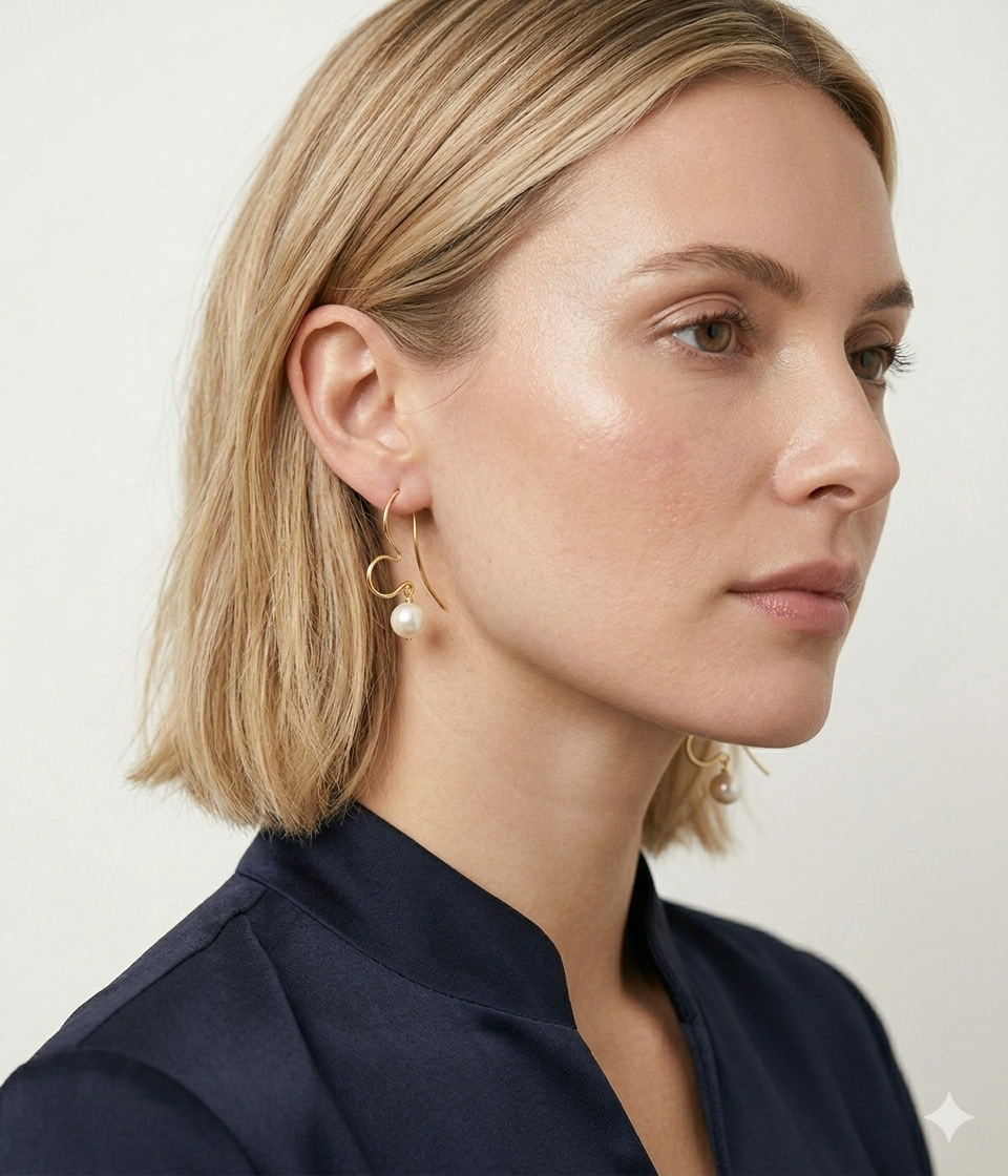 Amoura - 18K Gold Heart Silhouette Earrings with Akoya Pearl