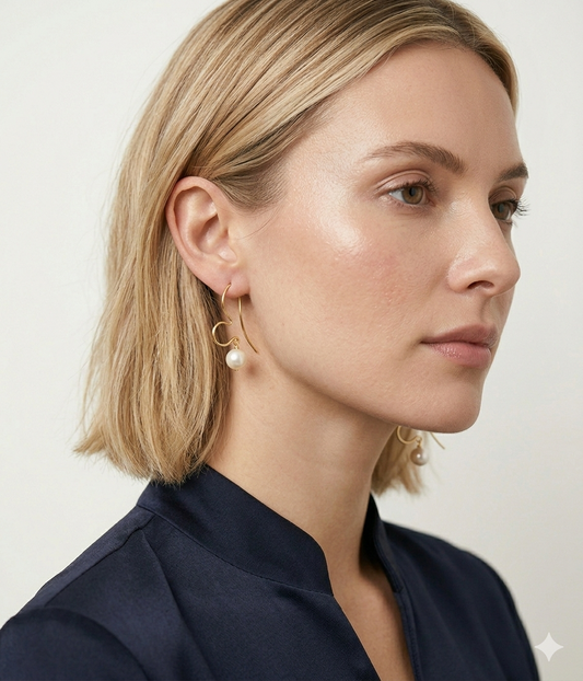 Amoura - 18K Gold Heart Silhouette Earrings with Akoya Pearl