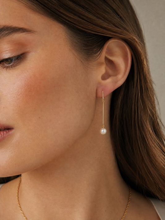 Vega - Vertical Bar Earrings with Akoya Pearl