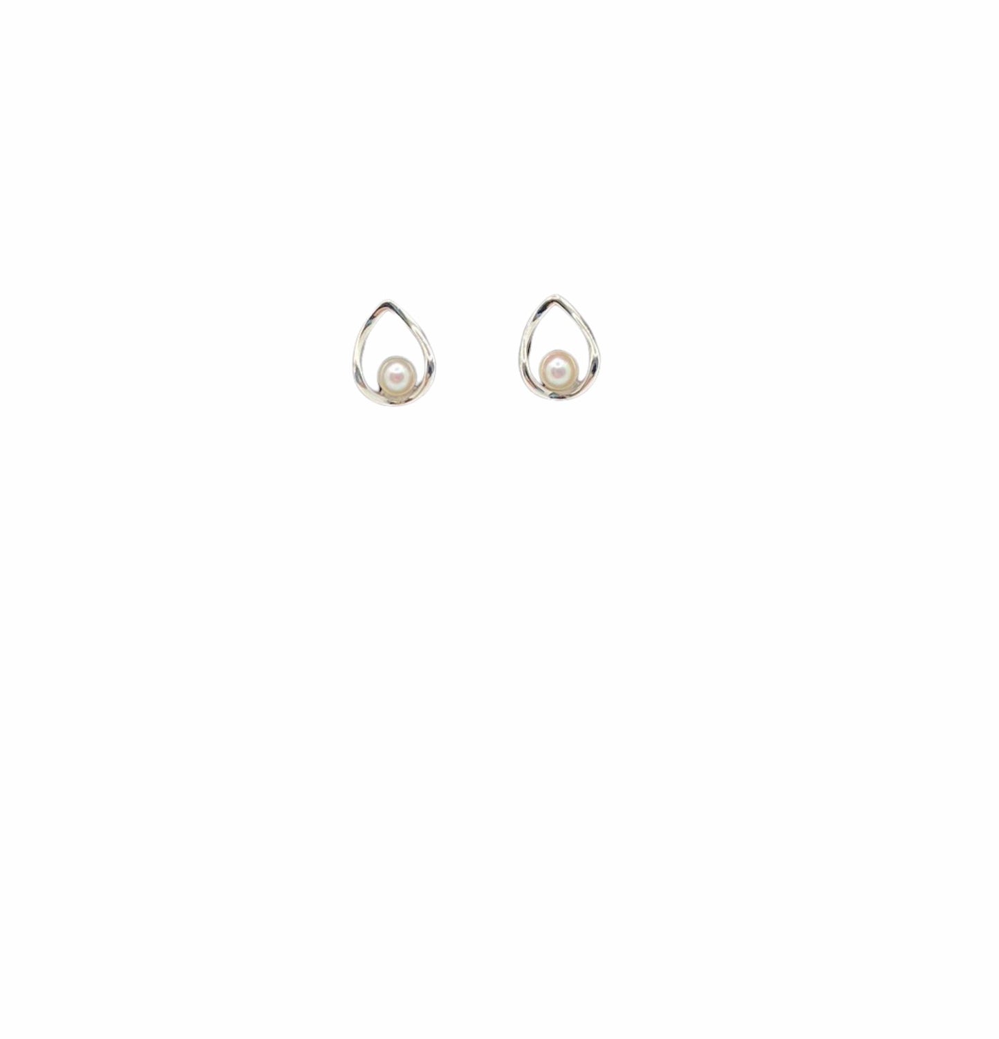 Raindrop - Sterling Silver Teardrop Earrings with Akoya Pearl