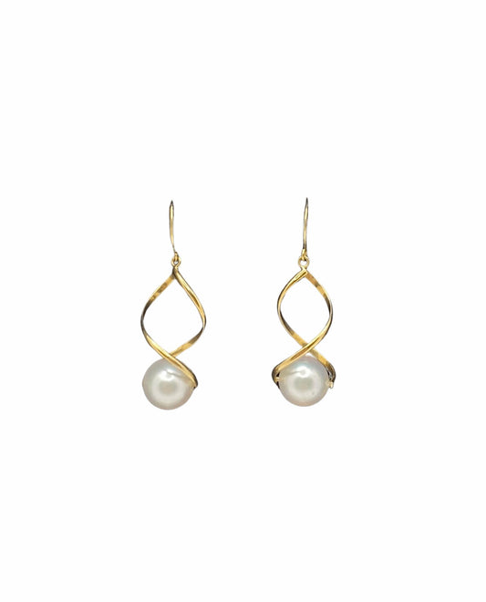 Tendril - Double-Strand Twist Earrings with Akoya Pearl