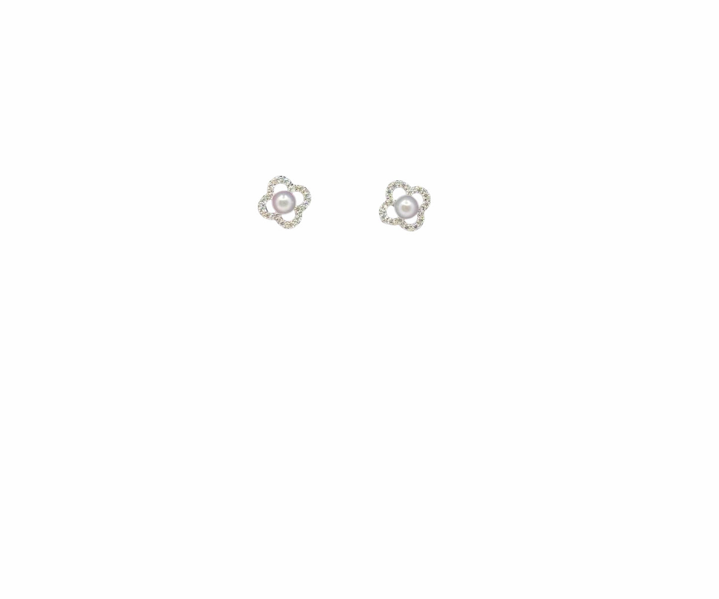Flora - Silver Clover Earrings with Akoya Pearl & Zirconia