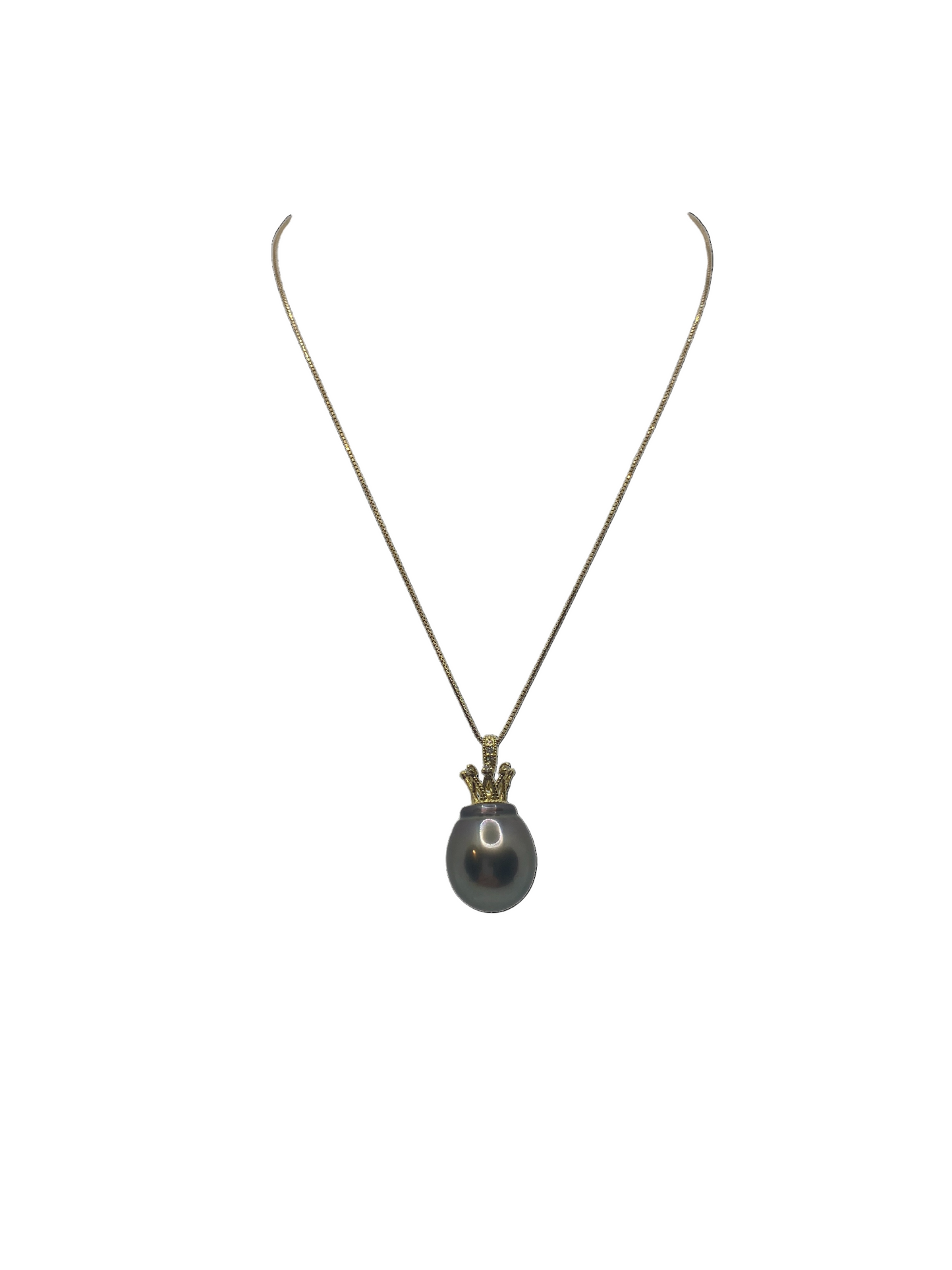 Crown - Tahitian Pearl Pendant with 18k Gold & Diamonds