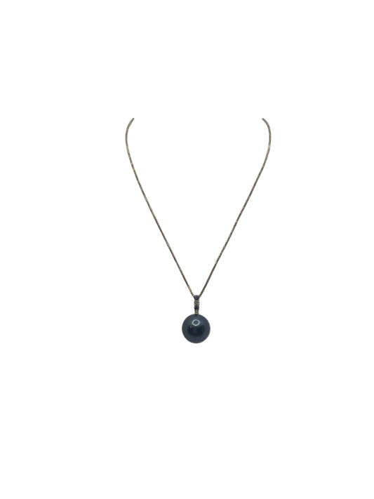 Mist Blue - Tahitian Pearl Pendant Charm with 18k Gold, Blue Garnet & Diamond