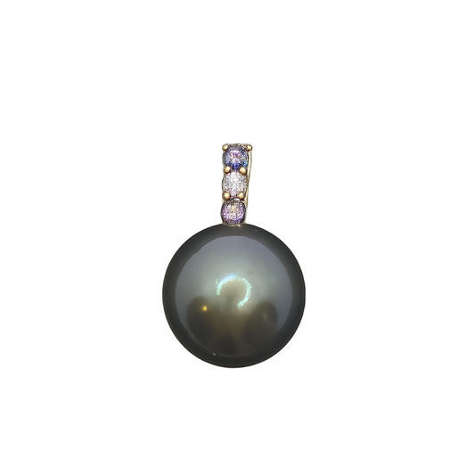 Mist Blue - Tahitian Pearl Pendant Charm with 18k Gold, Blue Garnet & Diamond