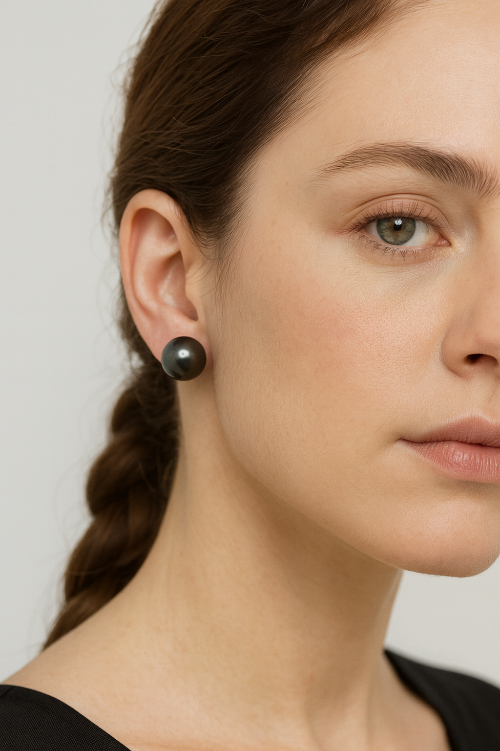 Noir - 11mm Tahitian Pearl Stud Earrings in 14K White Gold